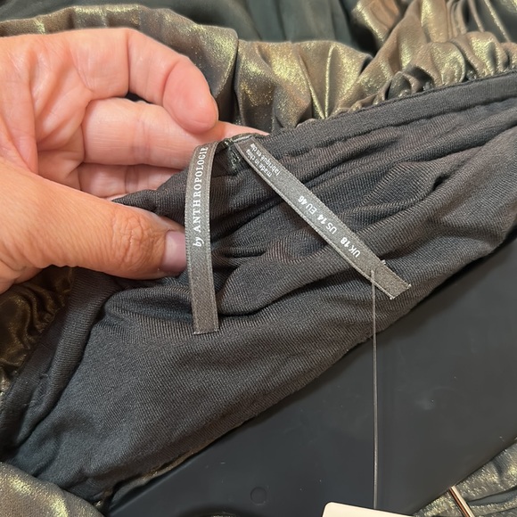 NWT Anthropologie Green & Gold Metallic Pleated Skirt and Top Set - Picture 15 of 16